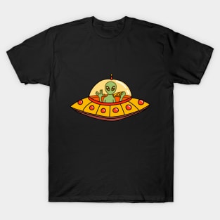 Cute Alien Enjoying Pizza T-Shirt